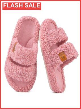 Fuzzy Open Toe Slippers Memory Foam House Shoes Non Slip